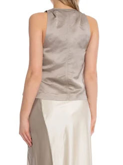 Calvin Klein Topp Viscose Linen Halterneck Sand Pebble^ Toppar