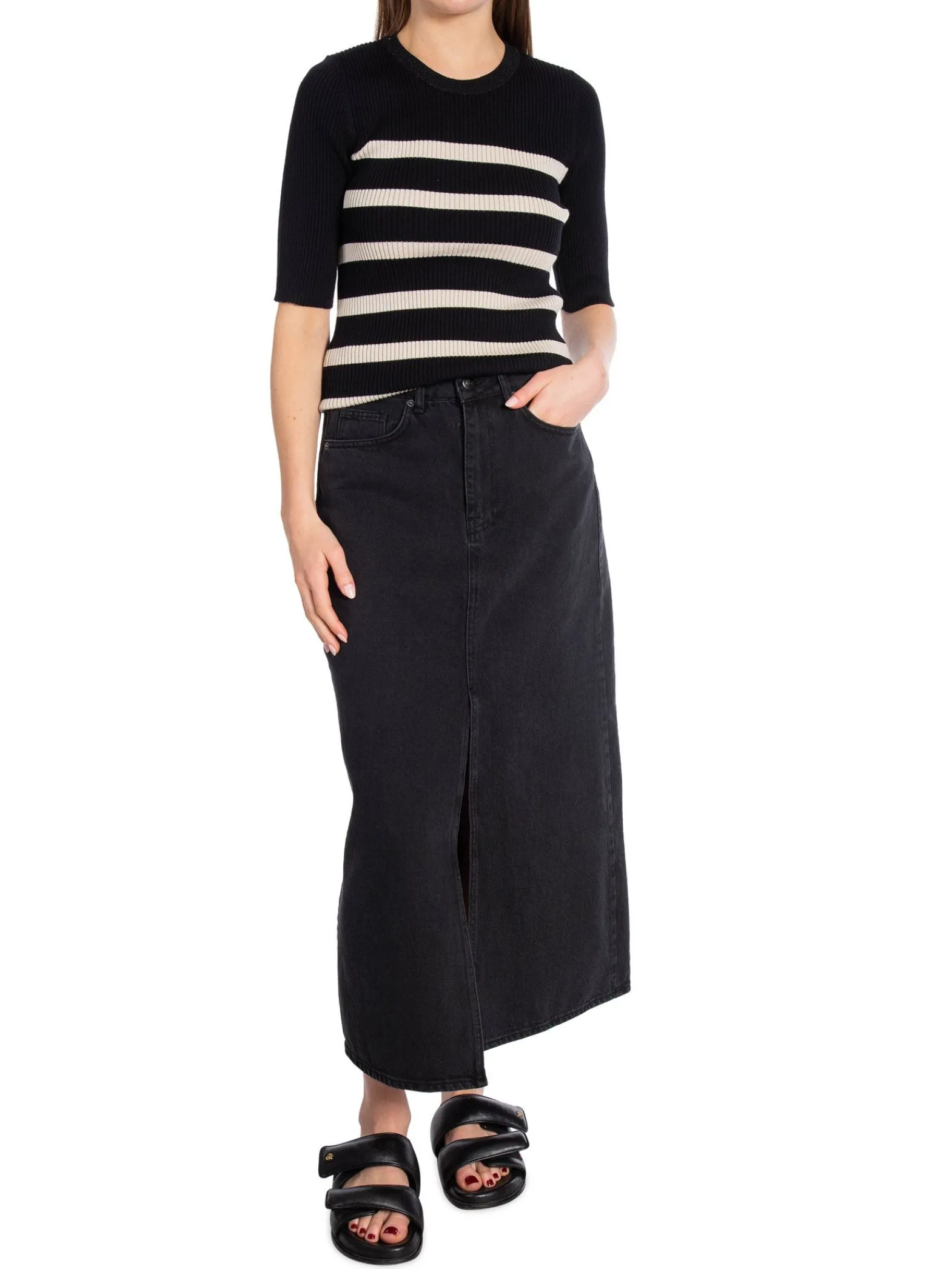Co´couture Co'Couture Troja Badu Stripe Midi Sleeve Knit Black^ Tröjor & Koftor
