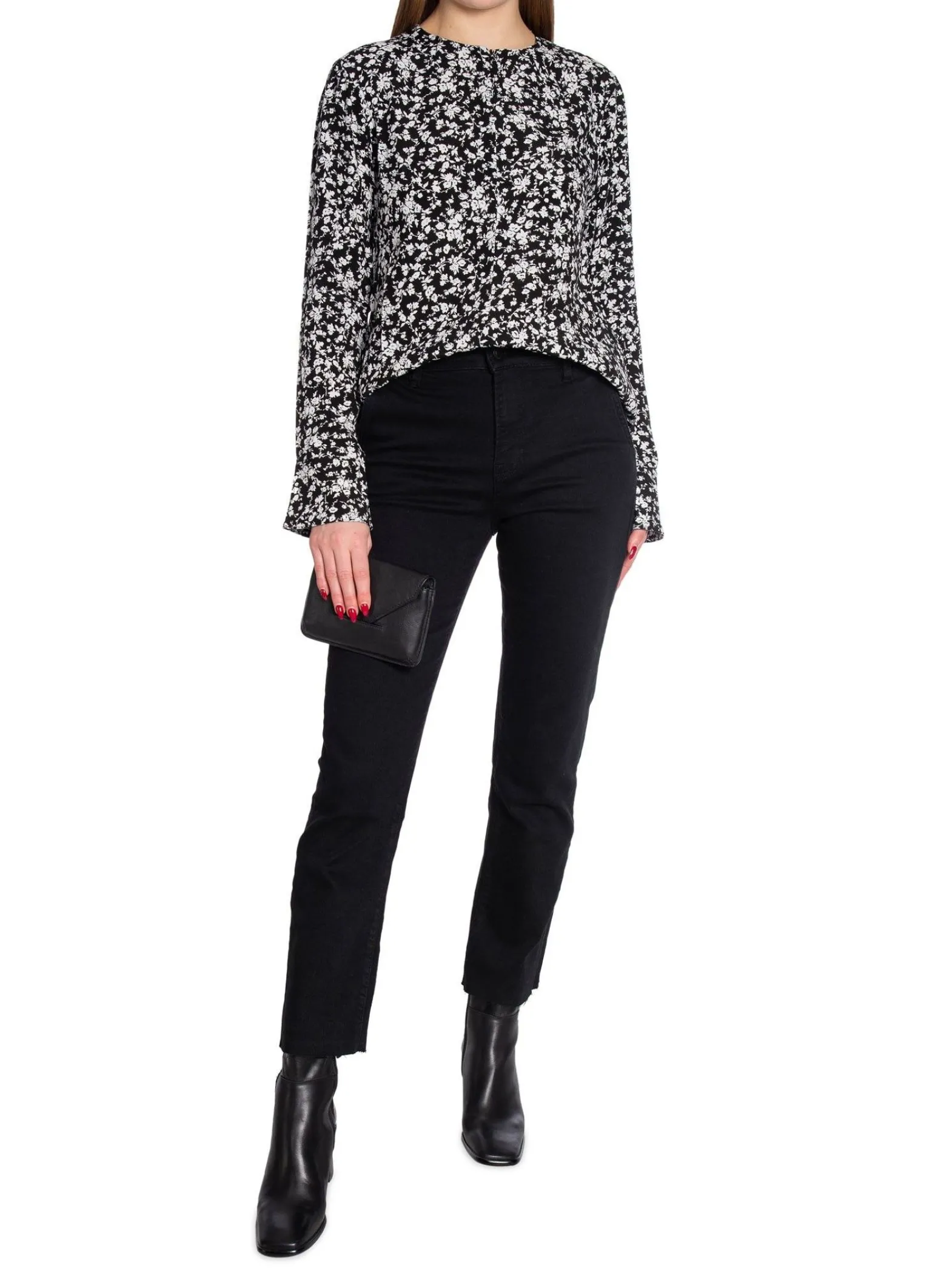Ganni Blus Printed Crepe O-Neck Black^ Blusar