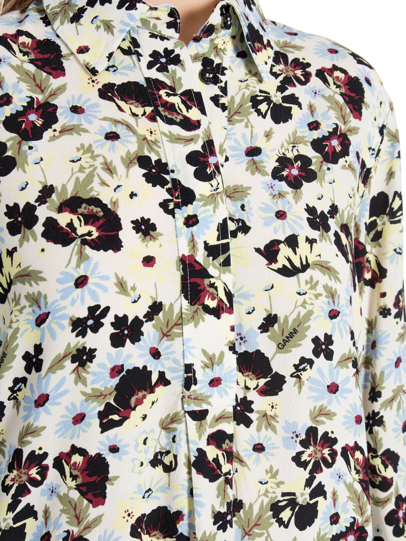 Ganni Blus Printed Crepe Meadow Egret^ Blusar