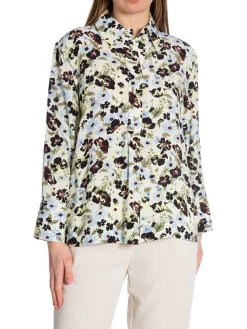 Ganni Blus Printed Crepe Meadow Egret^ Blusar