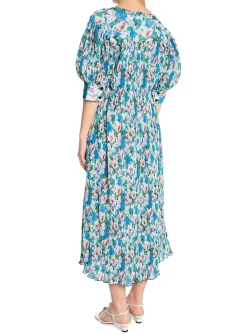 Ganni Klanning Pleated Georgette Floral Azure Blue^ Klänningar