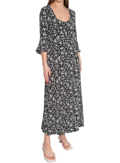 Ganni Klanning Printed Crepe U-Neck Black^ Klänningar