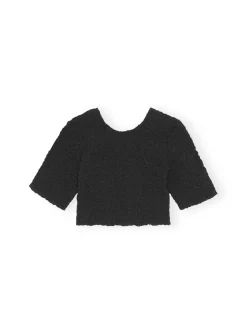 Ganni Topp Cotton Poplin O-Neck Cropped Smock Black^ Toppar