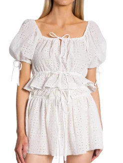 Ganni Topp Light Broderie Anglaise Cropped Top Bright White^ Toppar