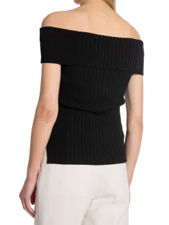 Ganni Topp Melange Knit Off Shoulder Black^ Toppar