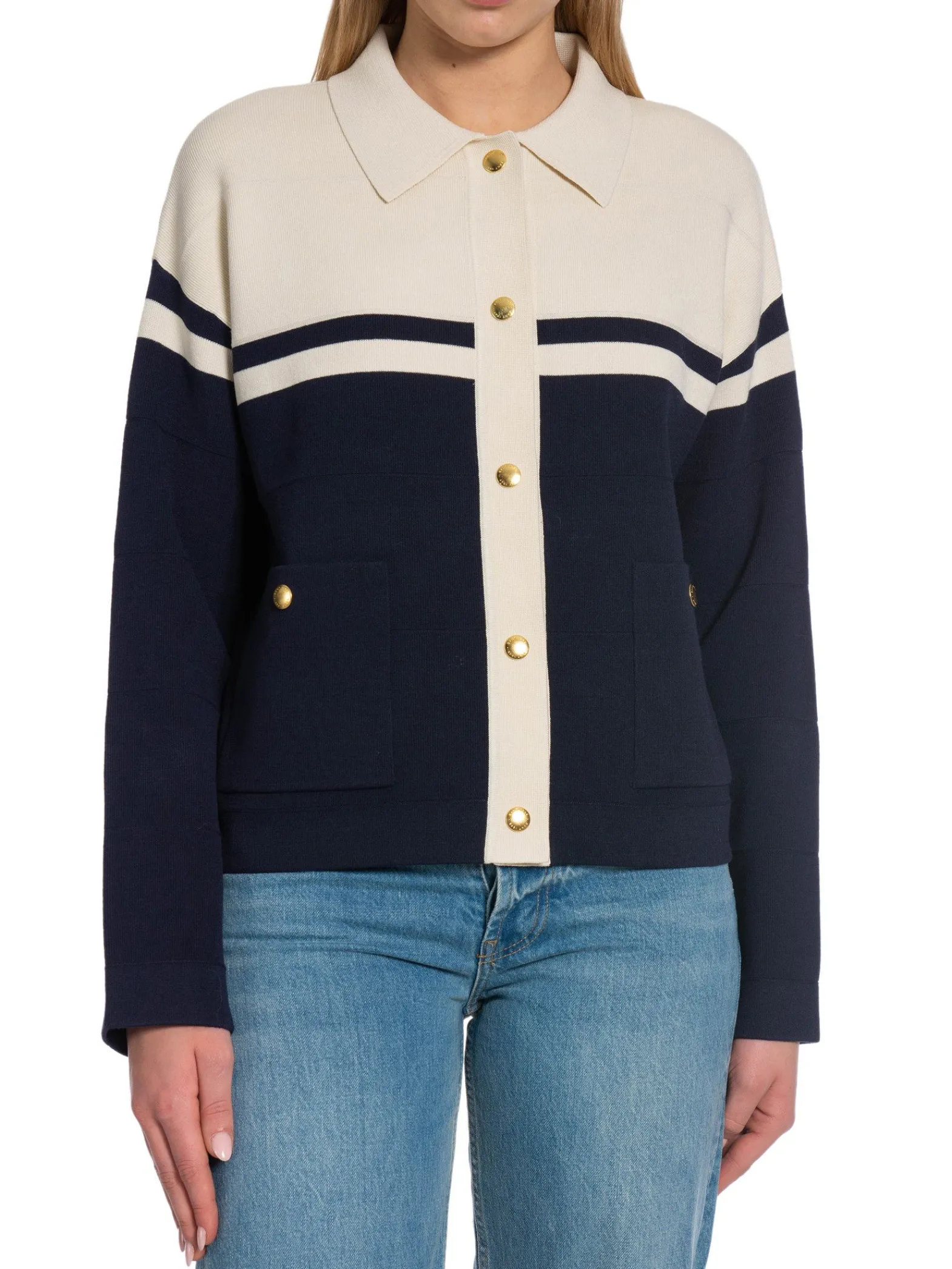 GANT Kofta Color Blocked Evening Blue^ Tröjor & Koftor