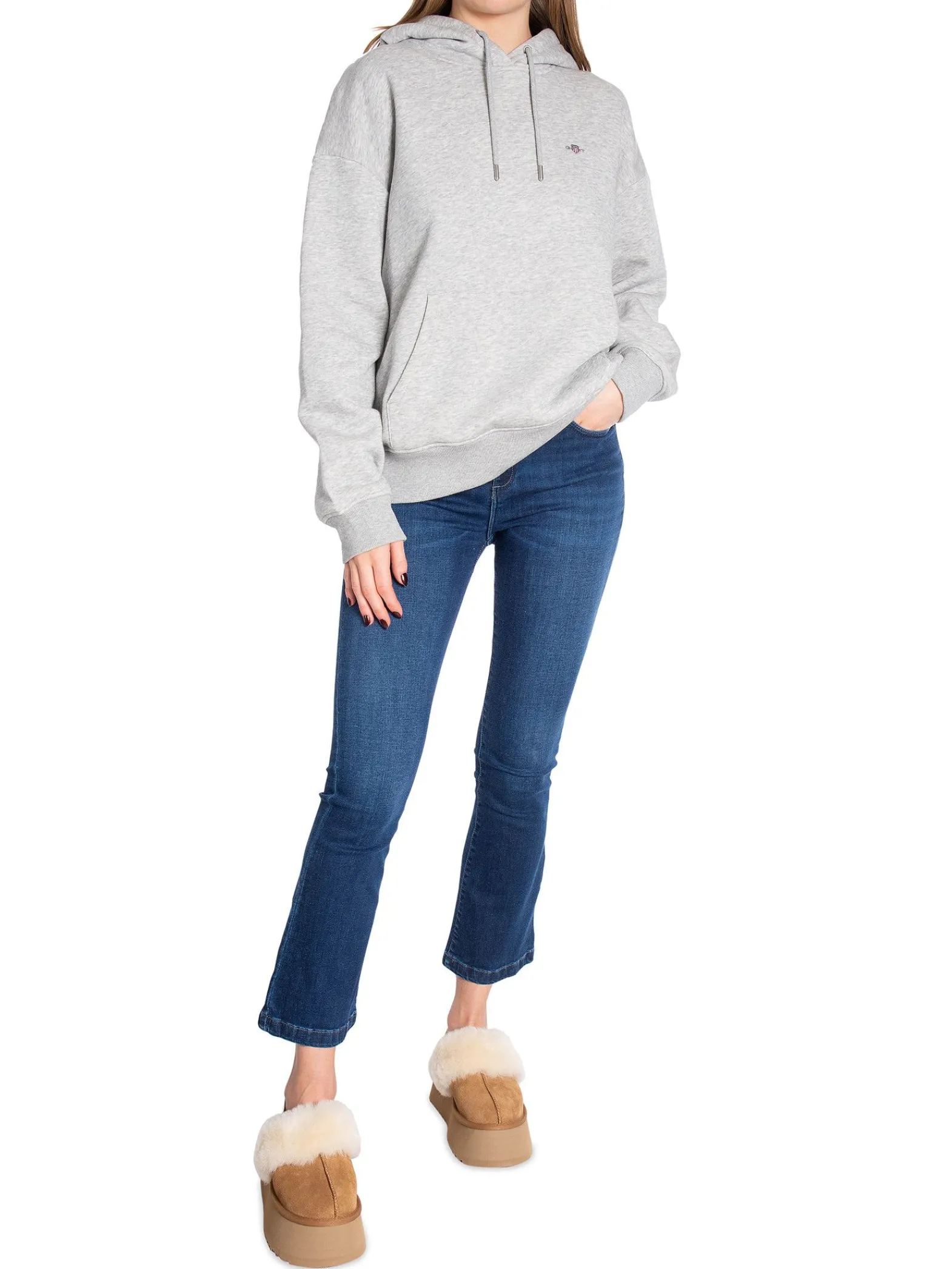 GANT Troja Hoodie Rel Shield Light Grey Melange^ Tröjor & Koftor