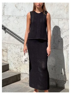 Neo Noir Kjol Como Crochet Knit Black^ Kjolar