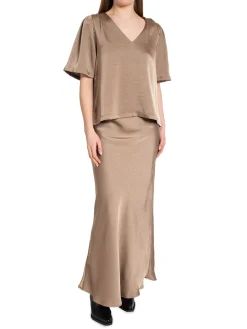 Neo Noir Kjol Vicky Heavy Sateen Dark Taupe^ Kjolar