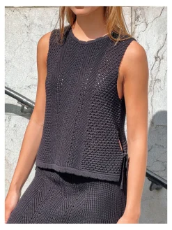 Neo Noir Topp Aza Crochet Knit Black^ Toppar