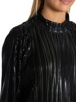 Selected Femme Klanning Naline Ls High Neck Short Plisse Black^ Klänningar