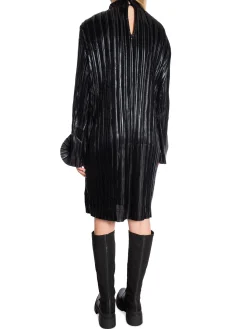 Selected Femme Klanning Naline Ls High Neck Short Plisse Black^ Klänningar
