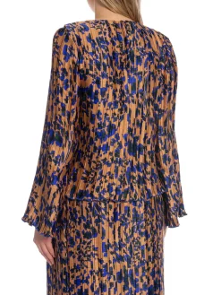 Y.A.S Topp Yasswirl Ls Pleated Mocha Mousse Swirl Print^ Toppar