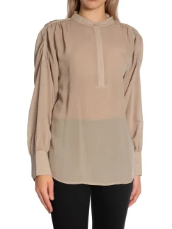 YAYA Blus Gathered Shoulder Brown^ Blusar