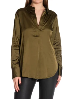 YAYA Blus Satin Pull On Dark Army Green^ Blusar