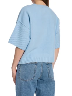 YAYA Topp Boatneck With Rib Sleeves Cerulean Blue^ Tröjor & Koftor