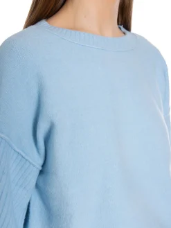 YAYA Topp Boatneck With Rib Sleeves Cerulean Blue^ Tröjor & Koftor