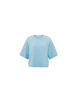 YAYA Topp Boatneck With Rib Sleeves Cerulean Blue^ Tröjor & Koftor