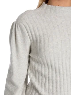 YAYA Troja Rib Mixed Puff Sleeve Grey Melange^ Tröjor & Koftor