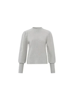 YAYA Troja Rib Mixed Puff Sleeve Grey Melange^ Tröjor & Koftor